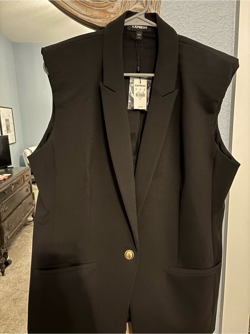 Express Black Sleeveless Blazer Vest with Gold-Tone Button Detail